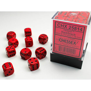 CHX25814 Red Opaque D6 Dice with Black Pips 12mm (1/2in) Pack of 36 (ONLINE ORDER ONLY)