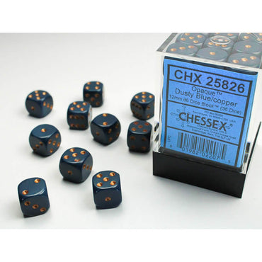 CHX25826 Dusty Blue Opaque D6 Dice Copper Pips 12mm (1/2in) Pack of 36 (ONLINE ORDER ONLY)