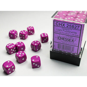 CHX25827 Light Purple Opaque D6 Dice White Pips 12mm (1/2in) Pack of 36 (ONLINE ORDER ONLY)