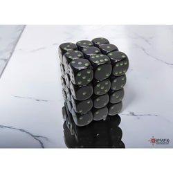CHX25858 Black Opaque D6 Dice with Green Pips 12mm (1/2in) Pack of 36 Dice (ONLINE ORDER ONLY)