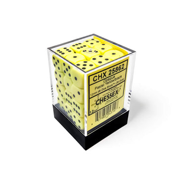 CHX25862 Yellow Pastel D6 Dice with Black Pips 12mm (1/2in) Pack of 36 Dice (ONLINE ORDER ONLY)