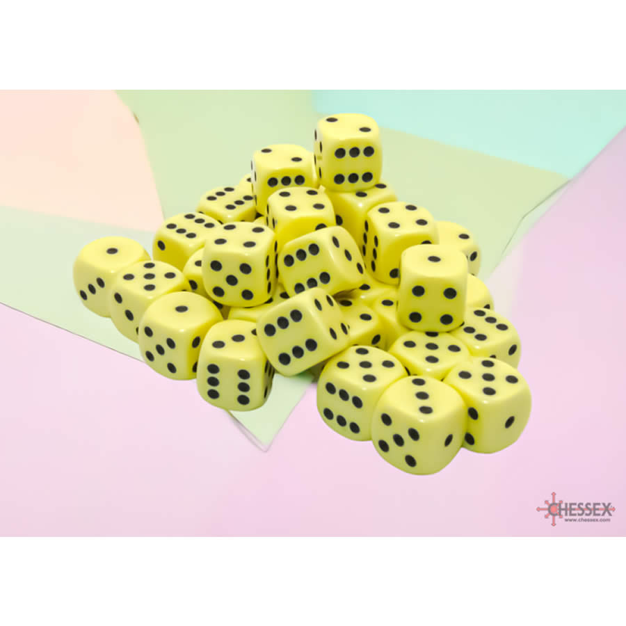 CHX25862 Yellow Pastel D6 Dice with Black Pips 12mm (1/2in) Pack of 36 Dice (ONLINE ORDER ONLY)