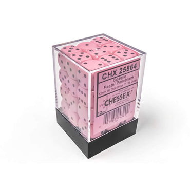CHX25864 Pink Pastel D6 Dice with Black Pips 12mm (1/2in) Pack of 36 Dice (ONLINE ORDER ONLY)