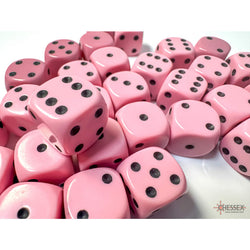 CHX25864 Pink Pastel D6 Dice with Black Pips 12mm (1/2in) Pack of 36 Dice (ONLINE ORDER ONLY)