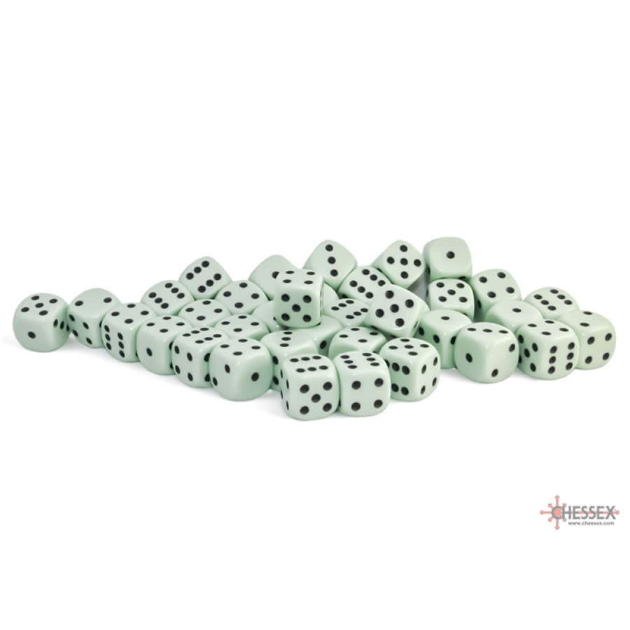 CHX25865 Green Pastel D6 Dice with Black Pips 12mm (1/2in) Pack of 36 Dice (ONLINE ORDER ONLY)