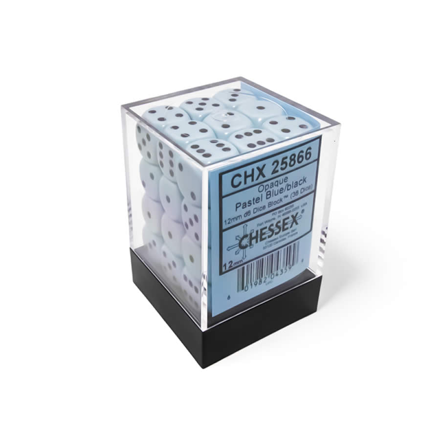 CHX25866 Blue Pastel D6 Dice with Black Pips 12mm (1/2in) Pack of 36 Dice (ONLINE ORDER ONLY)