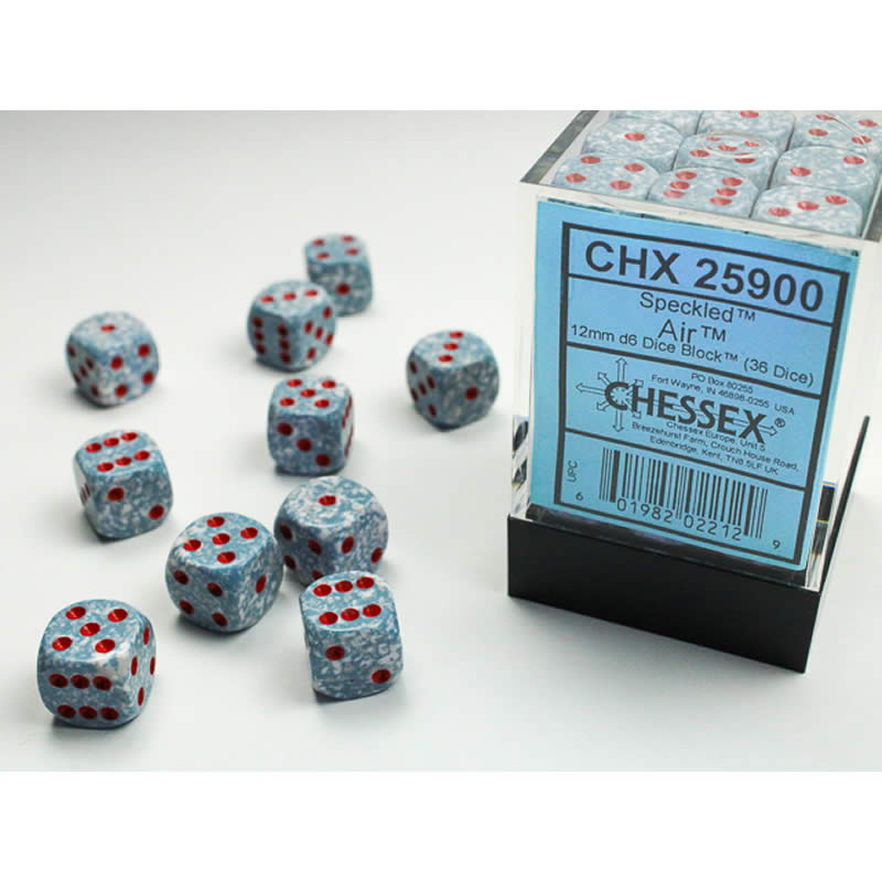 CHX25900 Air Speckled D6 Dice with Red Pips 12mm (1/2in) Pack of 36 (ONLINE ORDER ONLY)