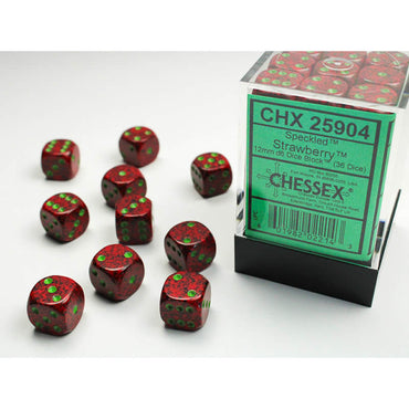 CHX25904 Strawberry Speckled D6 Dice Green Pips 12mm Pack of 36 (ONLINE ORDER ONLY)