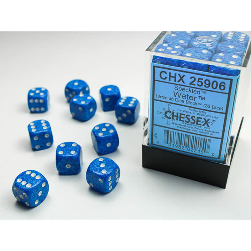CHX25906 Water Speckled D6 Dice with White Pips 12mm (1/2in) Pack of 36 (ONLINE ORDER ONLY)