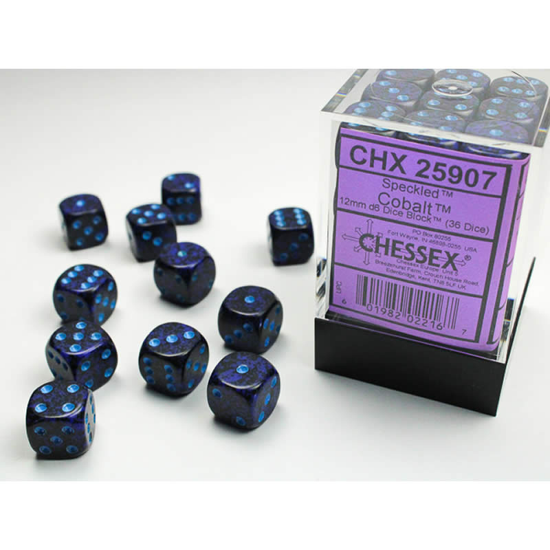 CHX25907 Cobalt Speckled D6 Dice with Blue Pips 12mm (1/2in) Pack of 36 (ONLINE ORDER ONLY)