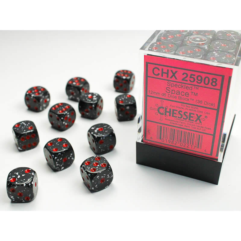 CHX25908 Space Speckled D6 Dice with Red Pips 12mm (1/2in) Pack of 36 (ONLINE ORDER ONLY)