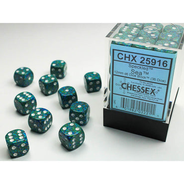 CHX25916 Sea Speckled D6 Dice with White Pips 12mm (1/2in) Pack of 36 (ONLINE ORDER ONLY)