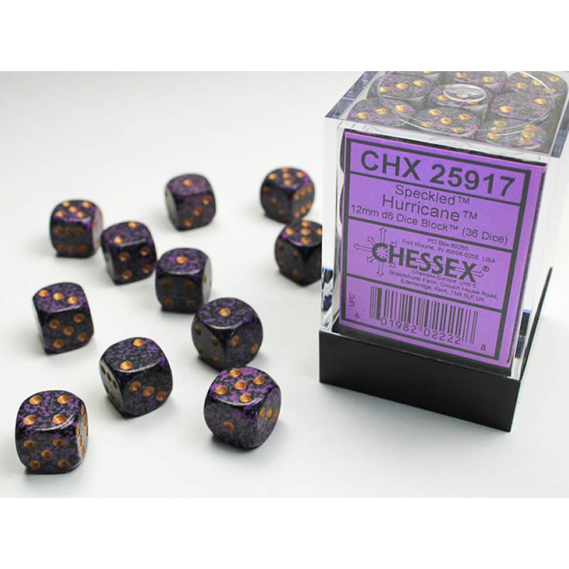 CHX25917 Hurricane Speckled D6 Dice Gold Pips 12mm (1/2in) Pack of 36 (ONLINE ORDER ONLY)