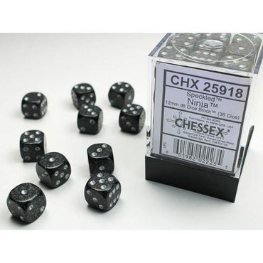 CHX25918 Ninja Speckled D6 Dice with Silver Pips 12mm (1/2in) Pack of 36 (ONLINE ORDER ONLY)