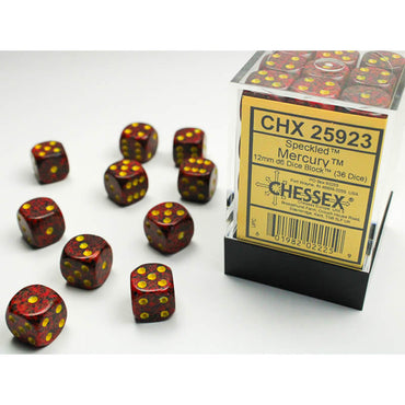 CHX25923 Mercury Speckled D6 Dice Yellow Pips 12mm (1/2in) Pack of 36 (ONLINE ORDER ONLY)