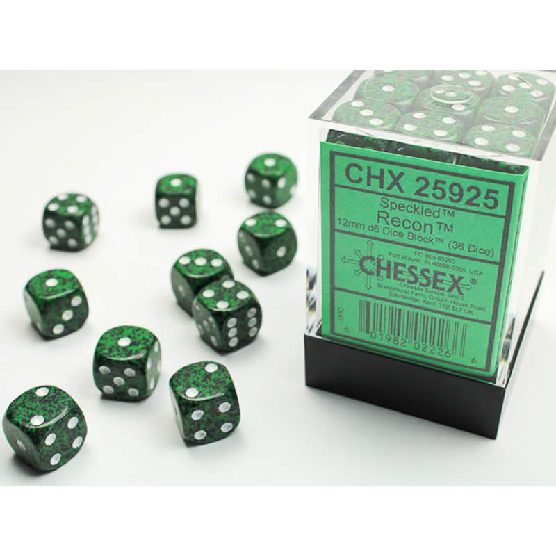 CHX25925 Recon Speckled D6 Dice with White Pips 12mm (1/2in) Pack of 36 (ONLINE ORDER ONLY)