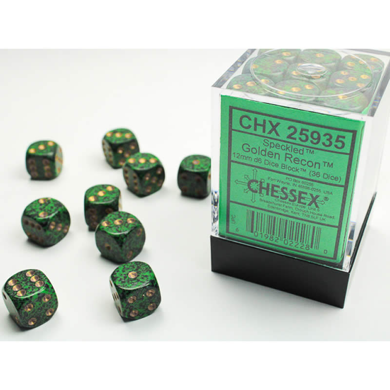 CHX25935 Golden Recon Speckled D6 Dice Gold Pips 12mm Pack of 36 (ONLINE ORDER ONLY)