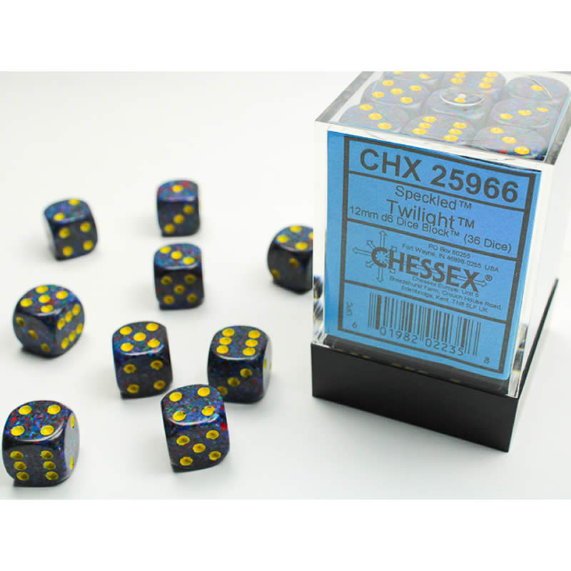 CHX25966 Twilight Speckled D6 Dice Yellow Pips 12mm (1/2in) Pack of 36 (ONLINE ORDER ONLY)