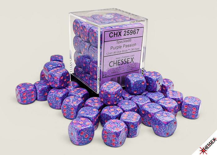 Chessex: 36CT Speckled Purple Passion 12mm D6 Dice Cube (ONLINE ORDER ONLY)
