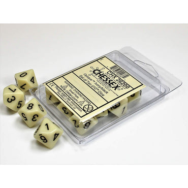 CHX26200 Ivory Opaque Dice D10 Black Numbers 16mm (5/8in) Pack of 10 (ONLINE ORDER ONLY)
