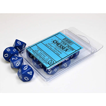 CHX26206 Blue Opaque Dice White Numbers D10 16mm (5/8in) Pack of 10 (ONLINE ORDER ONLY)