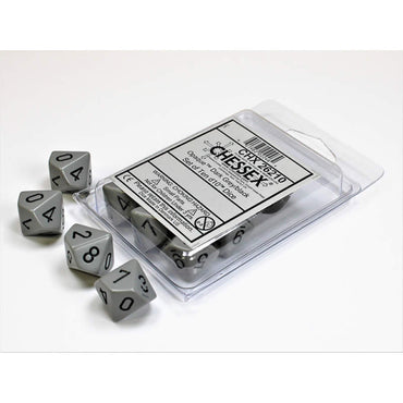 CHX26210 Dark Grey Opaque Dice Black Numbers D10 16mm Pack of 10 (ONLINE ORDER ONLY)