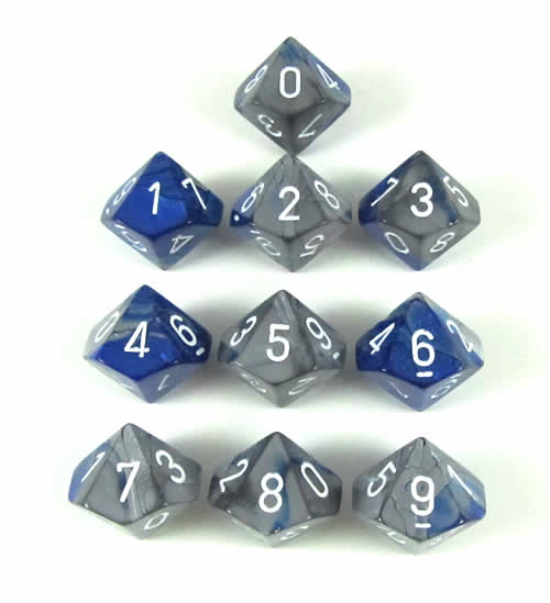 CHX26223 Blue Steel Gemini Dice White Numbers D10 16mm Pack of 10 (ONLINE ORDER ONLY)