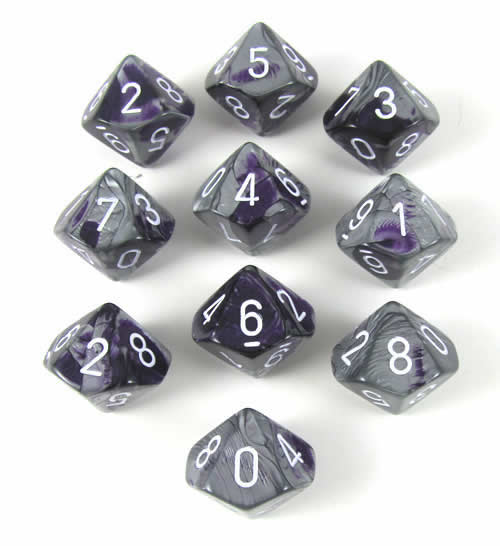 CHX26232 Purple Steel Gemini Dice White Numbers D10 16mm Pack of 10 (ONLINE ORDER ONLY)
