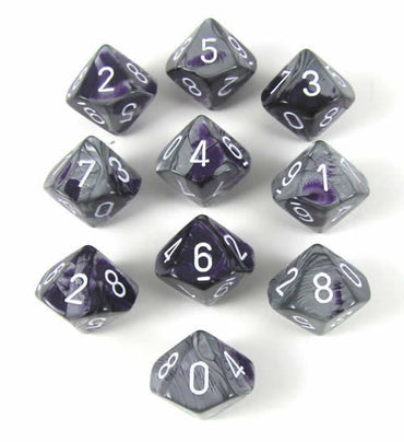 CHX26232 Purple Steel Gemini Dice White Numbers D10 16mm Pack of 10 (ONLINE ORDER ONLY)
