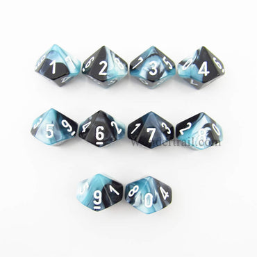 CHX26246 Black Shell Gemini Dice White Numbers D10 16mm Pack of 10 (ONLINE ORDER ONLY)
