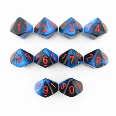 CHX26258 Black Starlight Gemini Dice Red Numbers D10 16mm Pack of 10 (ONLINE ORDER ONLY)