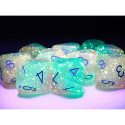 CHX26264 Gel Green and Pink Gemini Luminary Dice Light Blue Numbers D10 16mm (5/8in) Pack of 10 Dice (ONLINE ORDER ONLY)