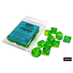 CHX26270 Plasma Green and Teal Gemini Luminary Dice with Orange Numbers D10 16mm (5/8in) Pack of 10 Dice Chessex (ONLINE ORDER ONLY)