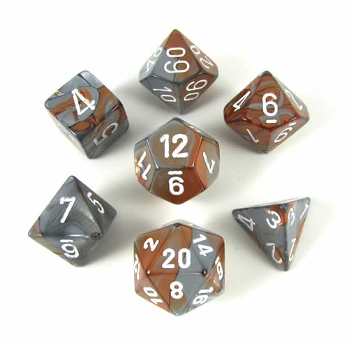CHX26424 Copper Steel Gemini Dice White Numbers 16mm (5/8in) Set of 7 (ONLINE ORDER ONLY)
