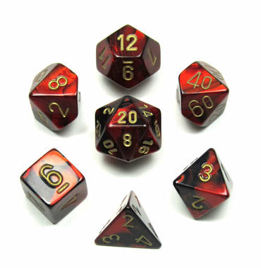 CHX26433 Black and Red Gemini Dice Gold Numbers 7 Dice Set 16mm (ONLINE ORDER ONLY)