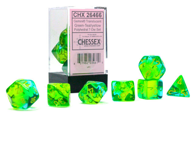 Chessex Gemini Translucent Green-Teal/Yellow 7 Die Set