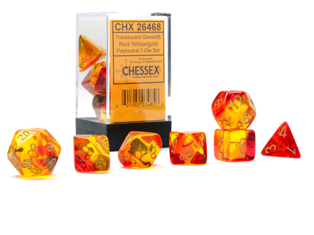 Chessex Gemini Translucent Red-Yellow/Gold 7 Die Set