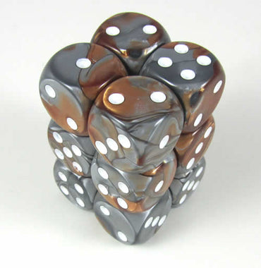 CHX26624 Copper Steel Gemini Dice White Pips D6 16mm (5/8in) Pack of 12 (ONLINE ORDER ONLY)