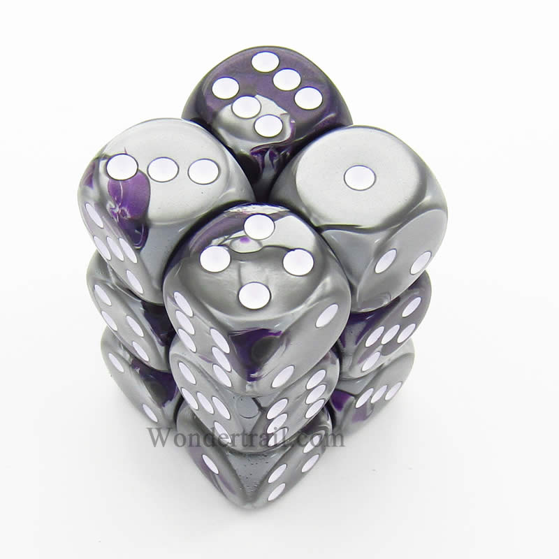 CHX26632 Purple Steel Gemini Dice White Pips D6 16mm (5/8in) Pack of 12 (ONLINE ORDER ONLY)