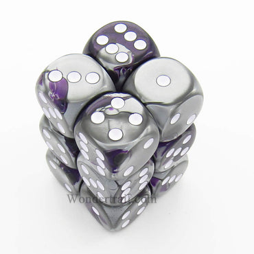 CHX26632 Purple Steel Gemini Dice White Pips D6 16mm (5/8in) Pack of 12 (ONLINE ORDER ONLY)