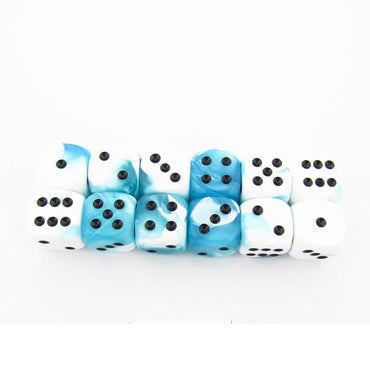 CHX26644 White Teal Gemini Dice Black Pips D6 16mm (5/8in) Pack of 12 (ONLINE ORDER ONLY)