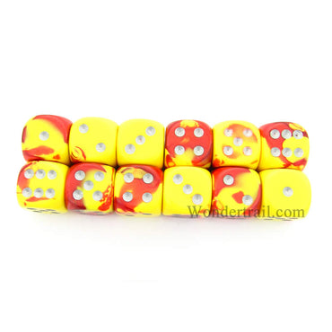 CHX26650 Red Yellow Gemini Dice Silver Pips D6 16mm (5/8in) Pack of 12 (ONLINE ORDER ONLY)