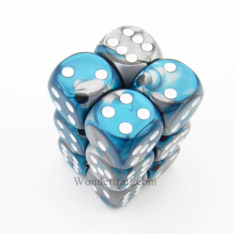 CHX26656 Steel Teal Gemini Dice White Pips D6 16mm (5/8in) Pack of 12 (ONLINE ORDER ONLY)