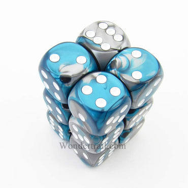 CHX26656 Steel Teal Gemini Dice White Pips D6 16mm (5/8in) Pack of 12 (ONLINE ORDER ONLY)