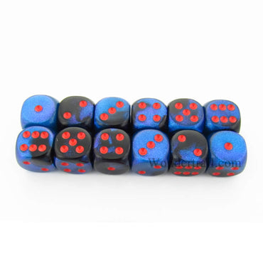 CHX26658 Black Starlight Gemini Dice Red Pips D6 16mm (5/8in) Pack of 12 (ONLINE ORDER ONLY)