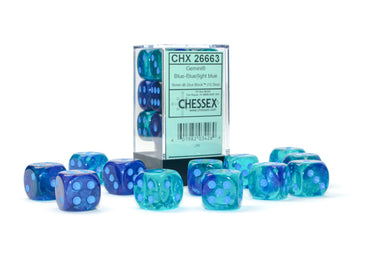 Chessex Gemini Blue-Blue/Light Blue 16MM D6 Dice Block (12 dice)