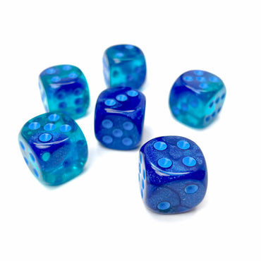 CHX26663 Blue Gemini Luminary Dice with Light Blue Pips D6 16mm (5/8in) Pack of 12 (ONLINE ORDER ONLY)