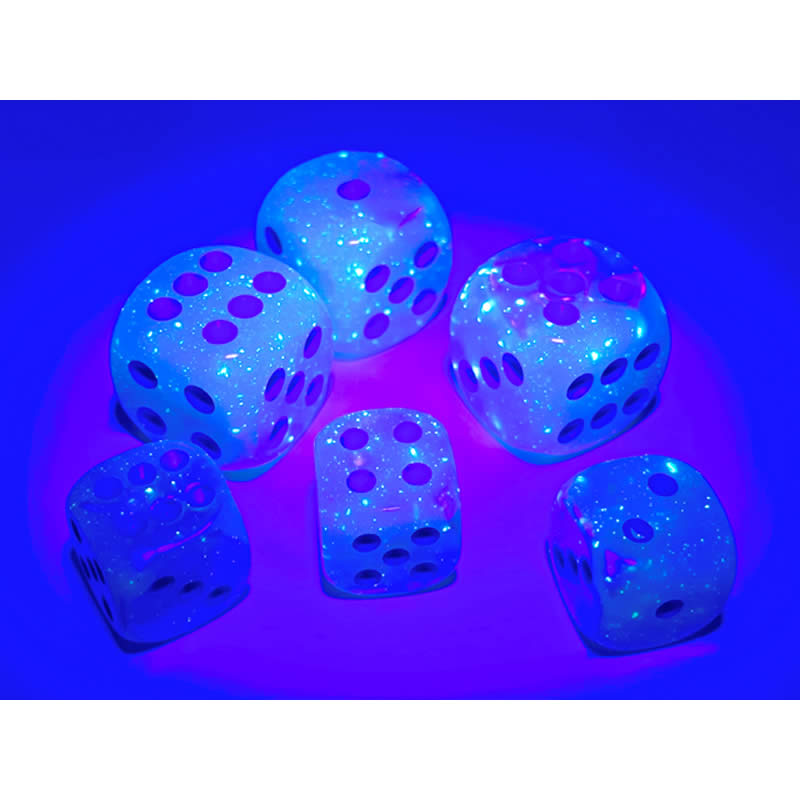 CHX26665 Turquoise and White Gemini Luminary Dice with Blue Pips D6 16mm (5/8in) Pack of 12 (ONLINE ORDER ONLY)