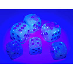 CHX26665 Turquoise and White Gemini Luminary Dice with Blue Pips D6 16mm (5/8in) Pack of 12 (ONLINE ORDER ONLY)