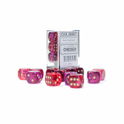 CHX26667 Red and Violet Gemini Translucent Dice with Gold Colored Pips D6 16mm (5/8in) Pack of 12 (ONLINE ORDER ONLY)